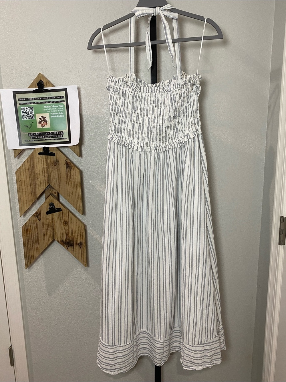 Altar'd State White and Gray Strapless Smocked Midi Dress XL cotton - Picture 5 of 8
